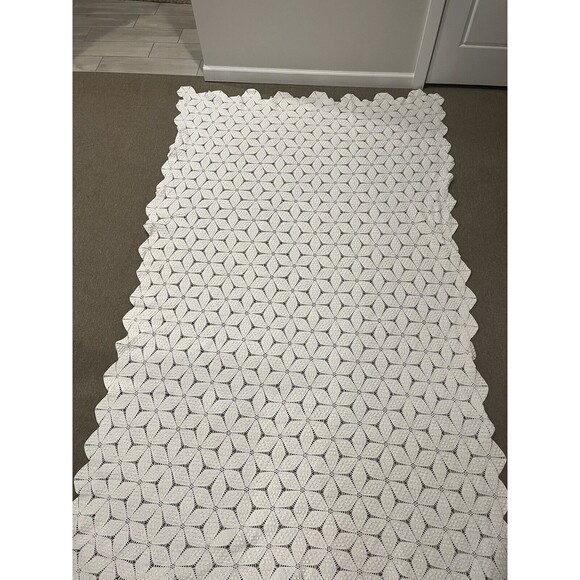 Vintage Crochet Coverlet Bedspread Star Popcorn Pinwheel Ecru Handmade Boho - Picture 5 of 8